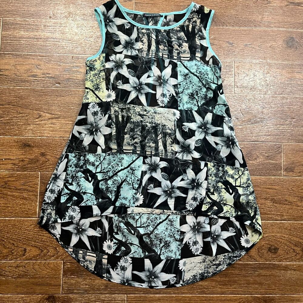 Floral Patchwork Tank Tunic Small Shift Sheer High Low Boho Resort Wear Key Hole